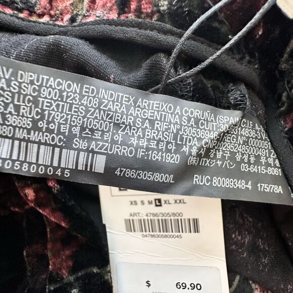 NWT Zara L The Charlotte black wide leg velvet floral trouser pants  Black Red - Picture 9 of 13